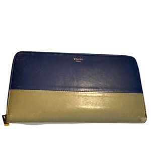 Celine Two-Tone Navy and Beige Zip Around Wallet